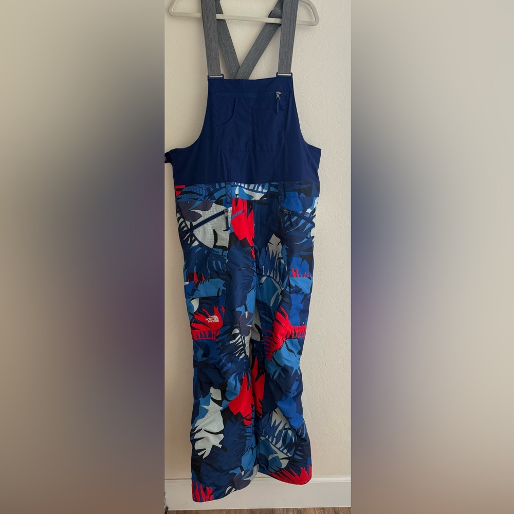 The North Face Blue and Red Ski Bibs